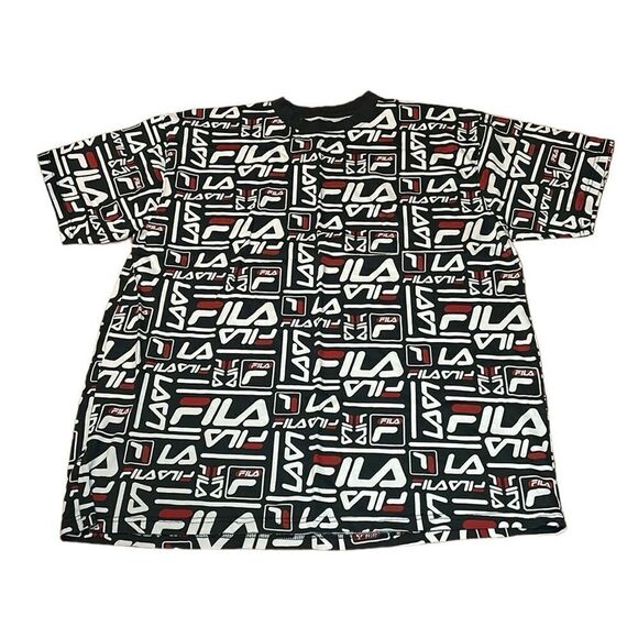 Fila all over Logo T-Shirt, black Tee, 2XL - Picture 1 of 4